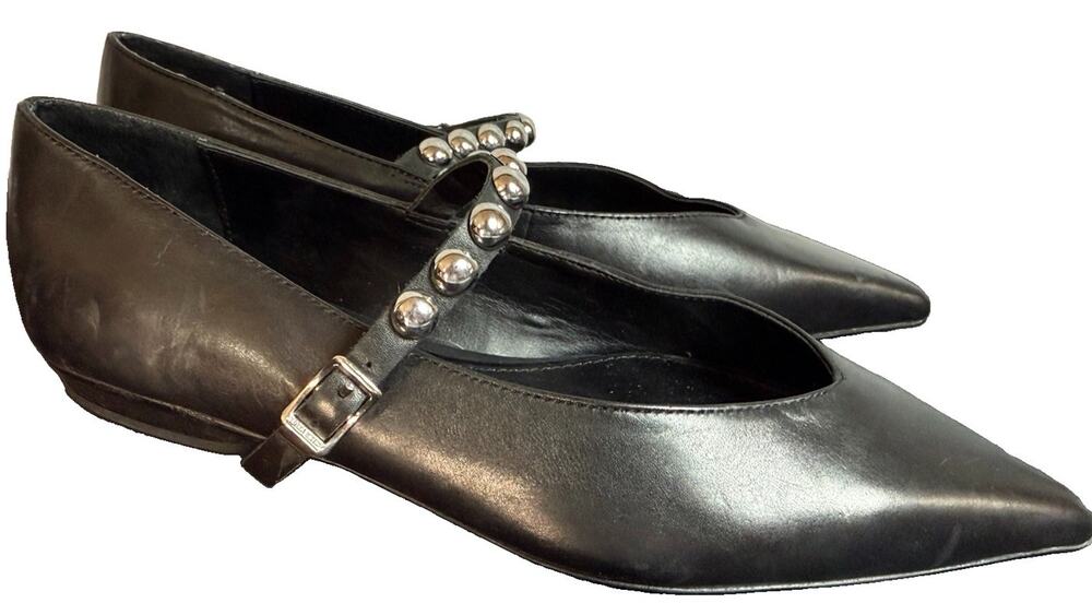 Rebecca Minkoff $249 Black Leather Studded Mary Jane Flats Pointed Toe Women’s 5